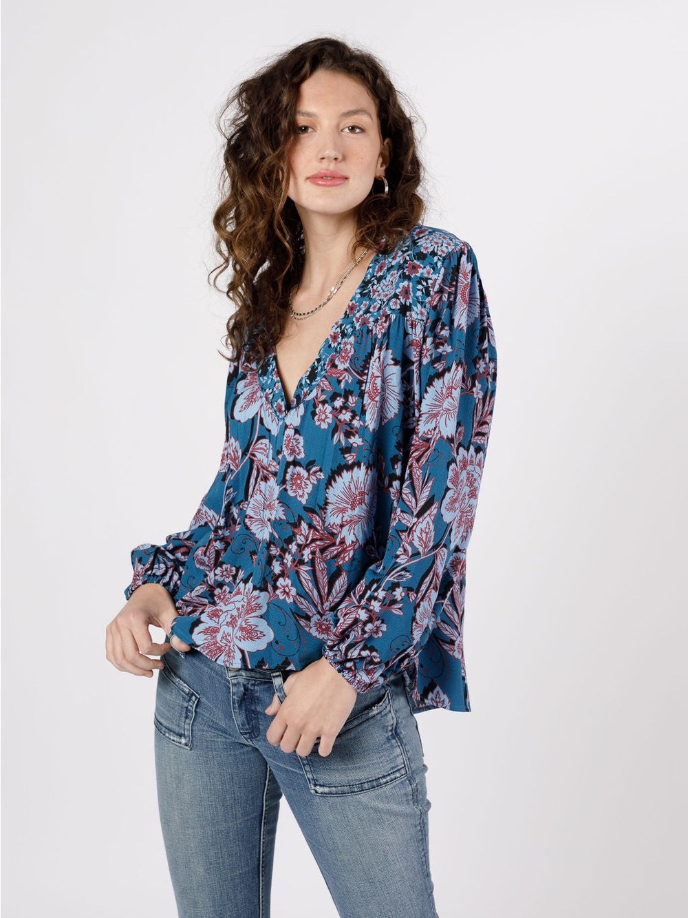 Band of the Free Josie Sapphire Floral Boho Whimsigoth Peasant Blouse Large